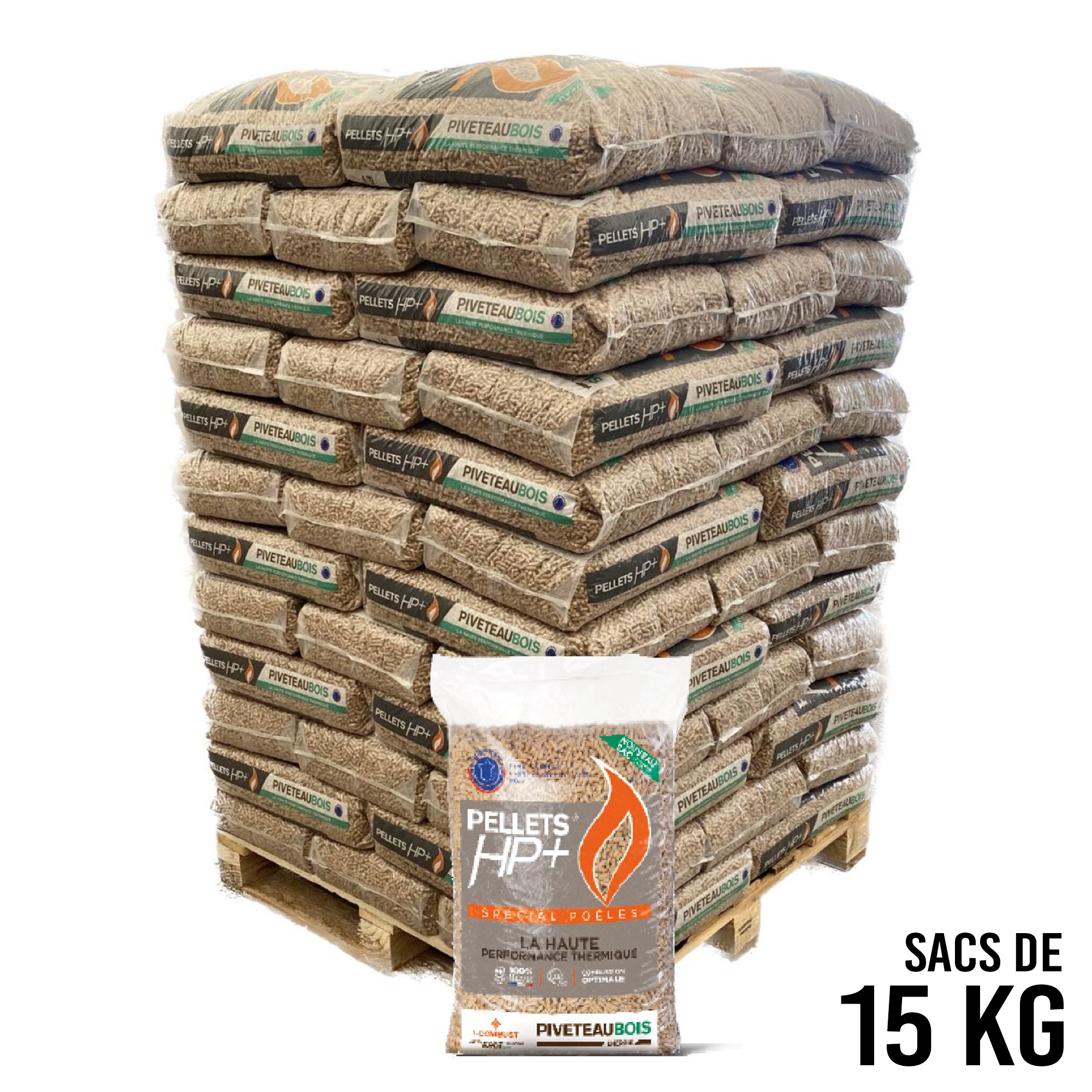 HP+ Holzpellets – Piveteau – 15-kg-Säcke