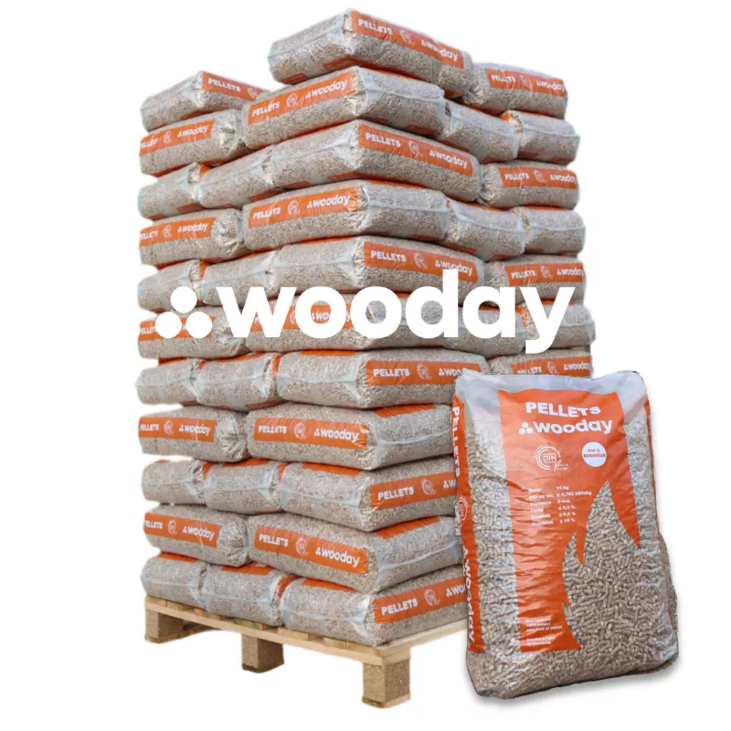 Wooday Pellets – Palette mit 65 Säcken à 15 kg